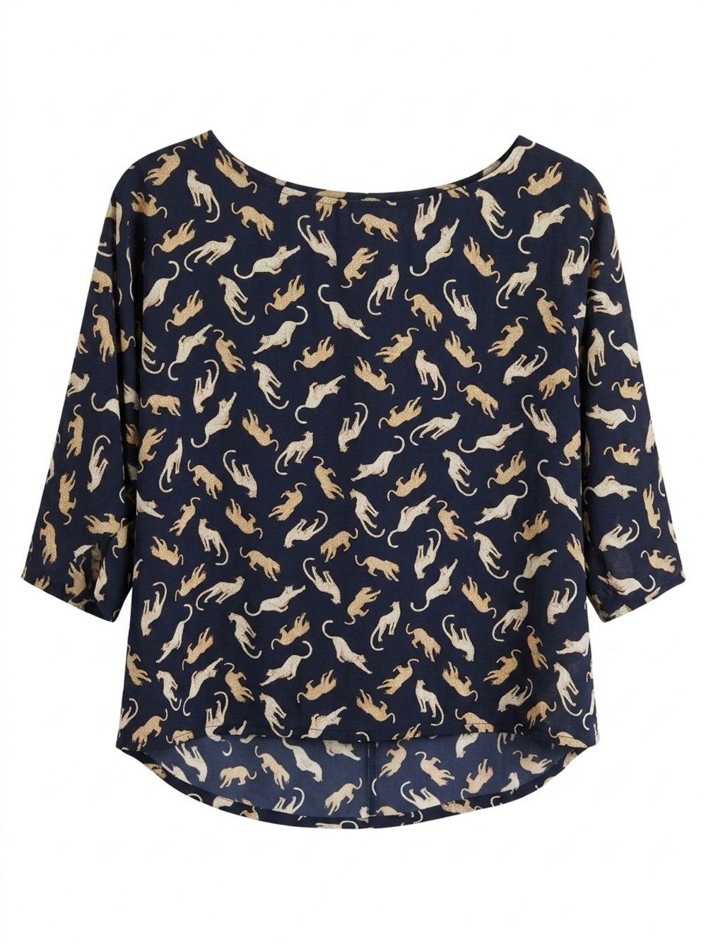 Ann Taylor Navy and Cream Animal Cheetah Leopard Print Blouse NWT